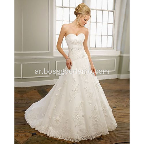 A-line sweetheart satin satin ursin urganza lace Chapel Train Deter